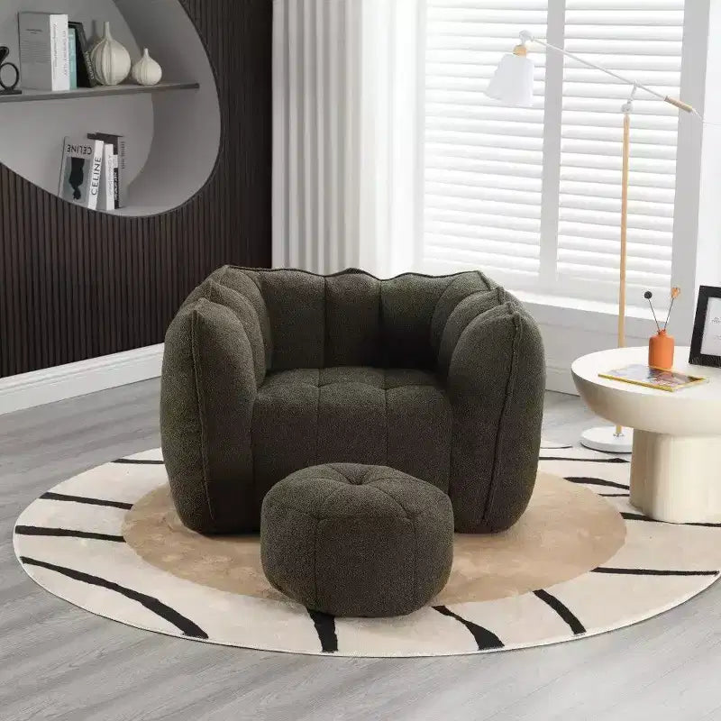 Pouf-fauteuil en chenille avec pouf ottoman, fauteuil de relaxation à accoudoirs carrés et repose-pieds pour salon