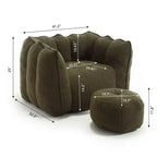 Pouf-fauteuil en chenille avec pouf ottoman, fauteuil de relaxation à accoudoirs carrés et repose-pieds pour salon