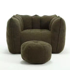Pouf-fauteuil en chenille avec pouf ottoman, fauteuil de relaxation à accoudoirs carrés et repose-pieds pour salon