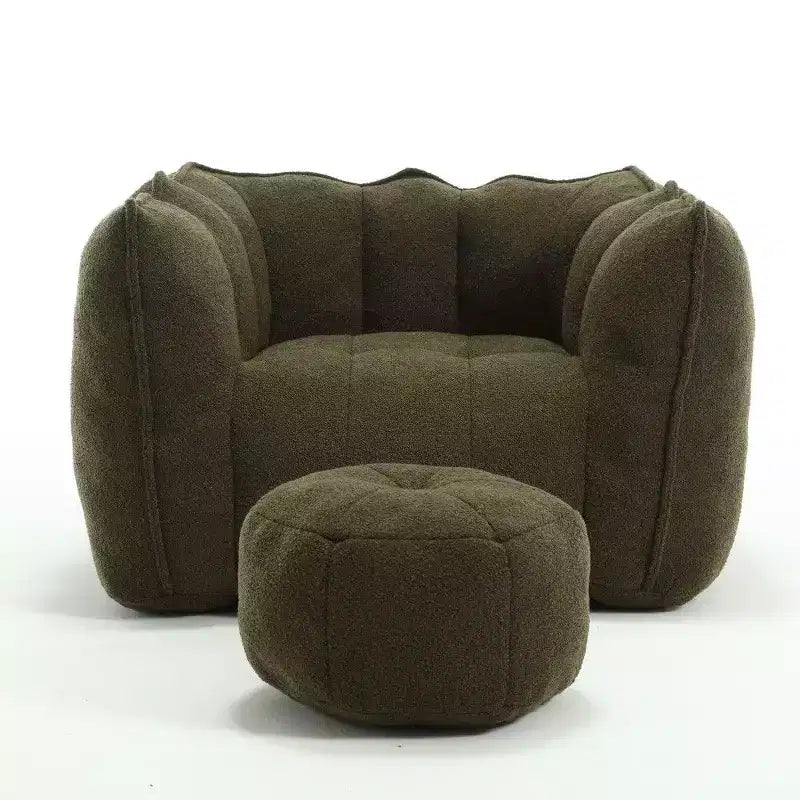 Pouf-fauteuil en chenille avec pouf ottoman, fauteuil de relaxation à accoudoirs carrés et repose-pieds pour salon