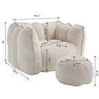 Pouf-fauteuil en chenille avec pouf ottoman, fauteuil de relaxation à accoudoirs carrés et repose-pieds pour salon
