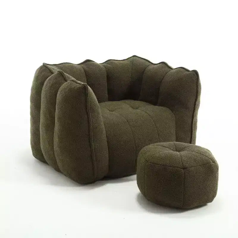 Pouf-fauteuil en chenille avec pouf ottoman, fauteuil de relaxation à accoudoirs carrés et repose-pieds pour salon