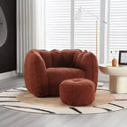 Pouf-fauteuil en chenille avec pouf ottoman, fauteuil de relaxation à accoudoirs carrés et repose-pieds pour salon