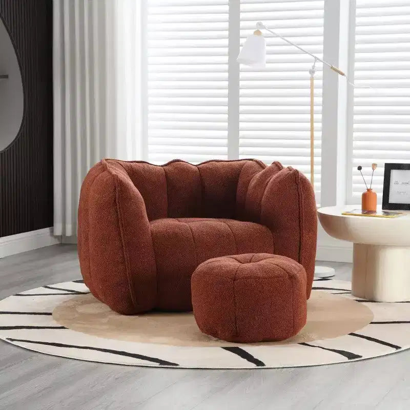 Pouf-fauteuil en chenille avec pouf ottoman, fauteuil de relaxation à accoudoirs carrés et repose-pieds pour salon