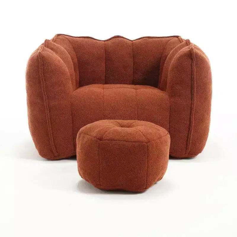 Pouf-fauteuil en chenille avec pouf ottoman, fauteuil de relaxation à accoudoirs carrés et repose-pieds pour salon