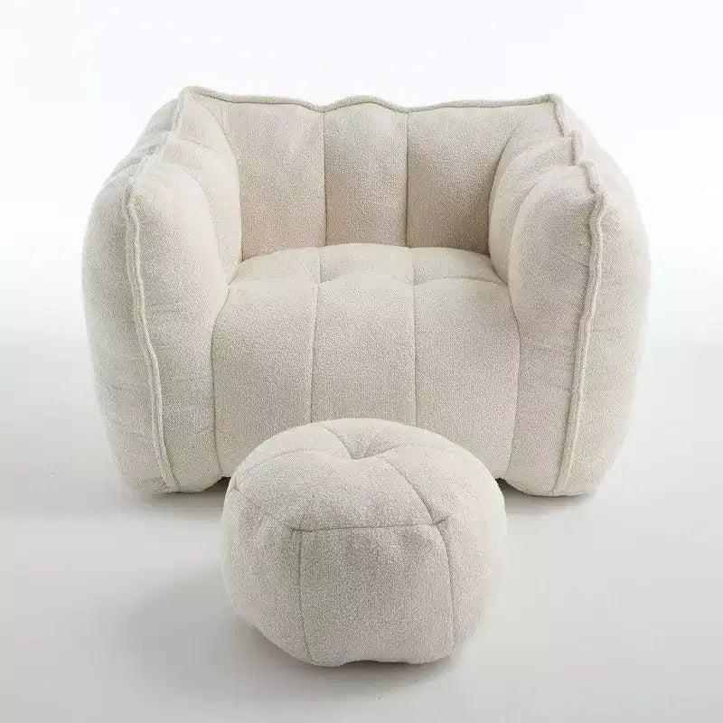 Pouf-fauteuil en chenille avec pouf ottoman, fauteuil de relaxation à accoudoirs carrés et repose-pieds pour salon