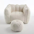 Pouf-fauteuil en chenille avec pouf ottoman, fauteuil de relaxation à accoudoirs carrés et repose-pieds pour salon