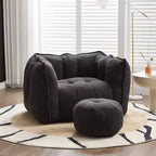 Pouf-fauteuil en chenille avec pouf ottoman, fauteuil de relaxation à accoudoirs carrés et repose-pieds pour salon
