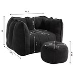 Pouf-fauteuil en chenille avec pouf ottoman, fauteuil de relaxation à accoudoirs carrés et repose-pieds pour salon