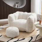 Pouf-fauteuil en chenille avec pouf ottoman, fauteuil de relaxation à accoudoirs carrés et repose-pieds pour salon