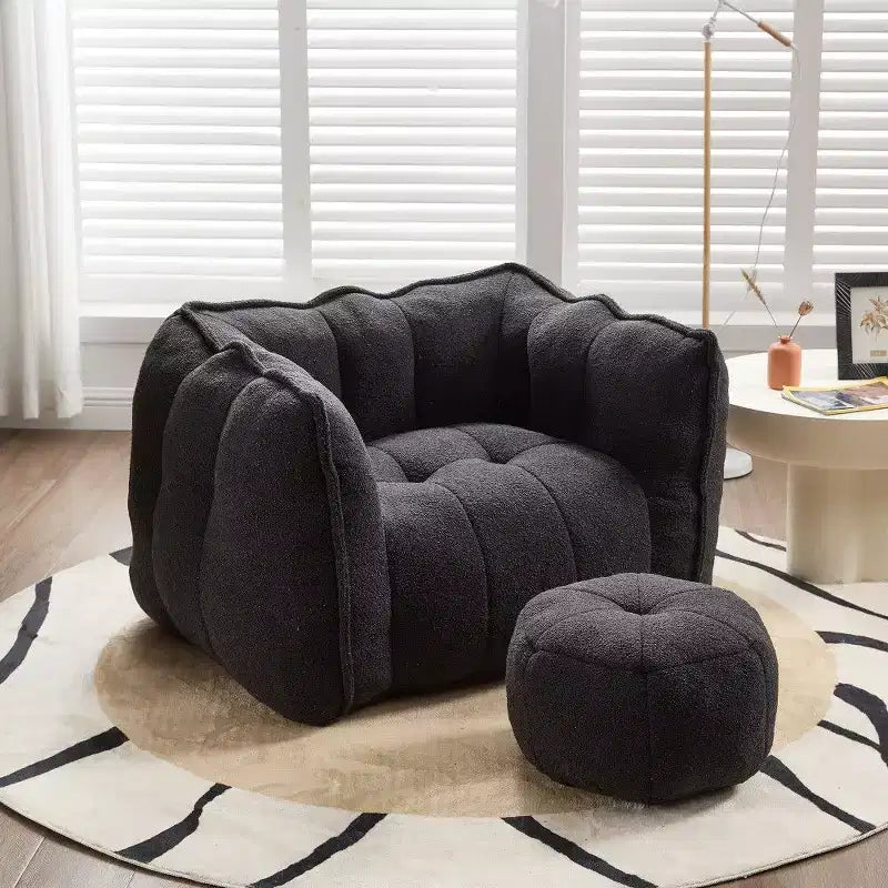 Pouf-fauteuil en chenille avec pouf ottoman, fauteuil de relaxation à accoudoirs carrés et repose-pieds pour salon