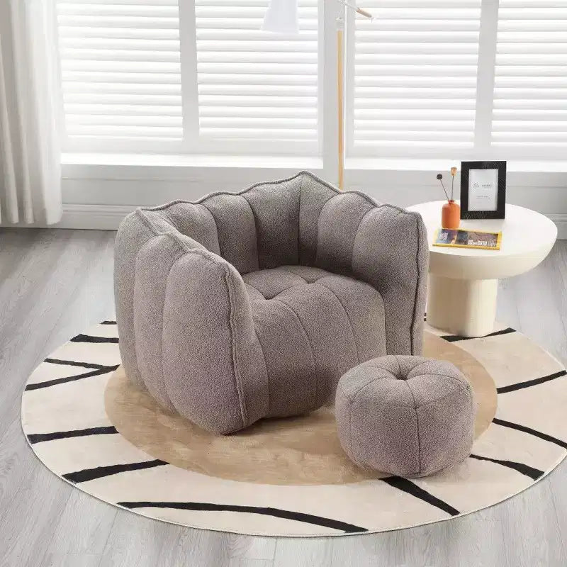 TUYOHW Chenille Bean Bag Chair with Ottoman,Square Armrest Lounger & Footstool Set,High-Resilience Foam Couch for Living Room