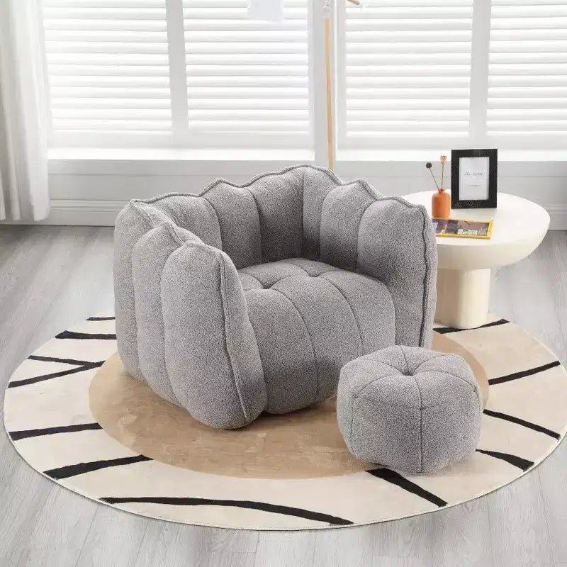 Pouf-fauteuil en chenille avec pouf ottoman, fauteuil de relaxation à accoudoirs carrés et repose-pieds pour salon