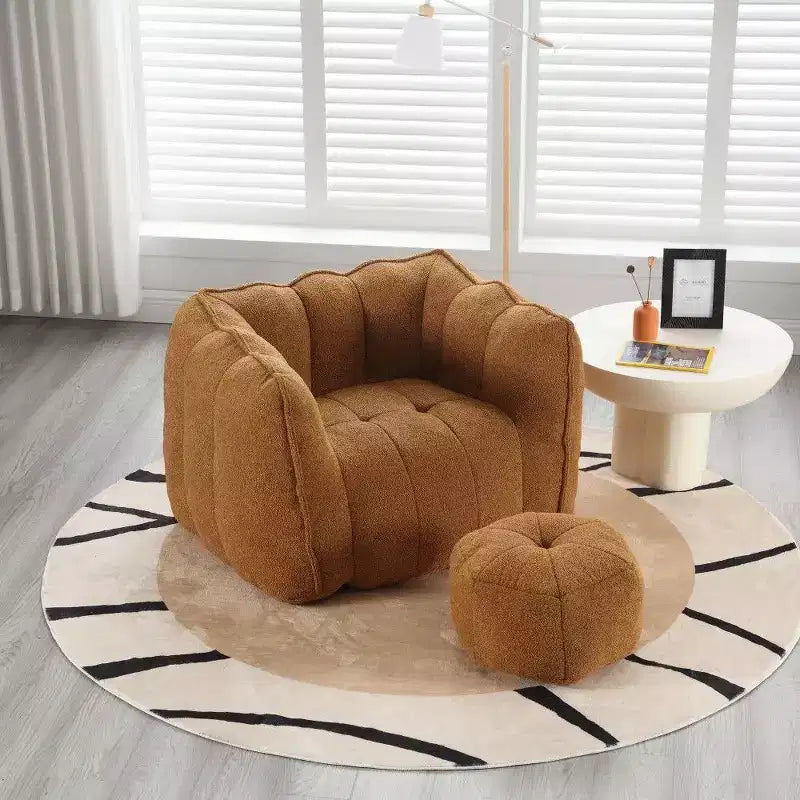 Pouf-fauteuil en chenille avec pouf ottoman, fauteuil de relaxation à accoudoirs carrés et repose-pieds pour salon
