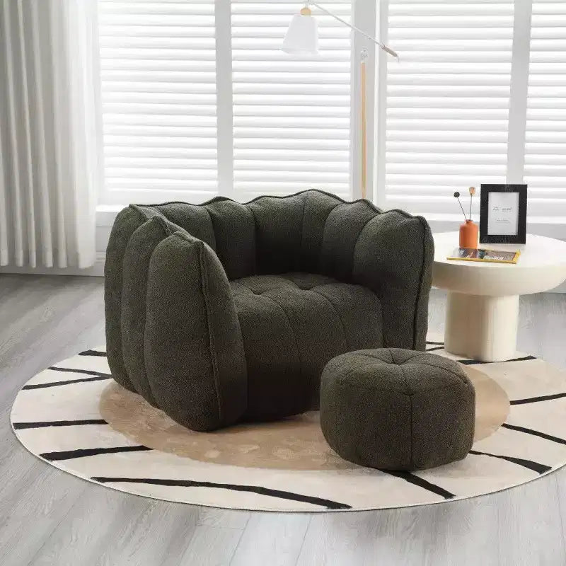 Pouf-fauteuil en chenille avec pouf ottoman, fauteuil de relaxation à accoudoirs carrés et repose-pieds pour salon