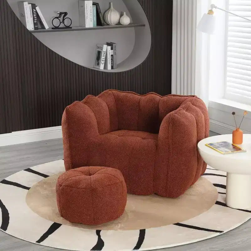 Pouf-fauteuil en chenille avec pouf ottoman, fauteuil de relaxation à accoudoirs carrés et repose-pieds pour salon