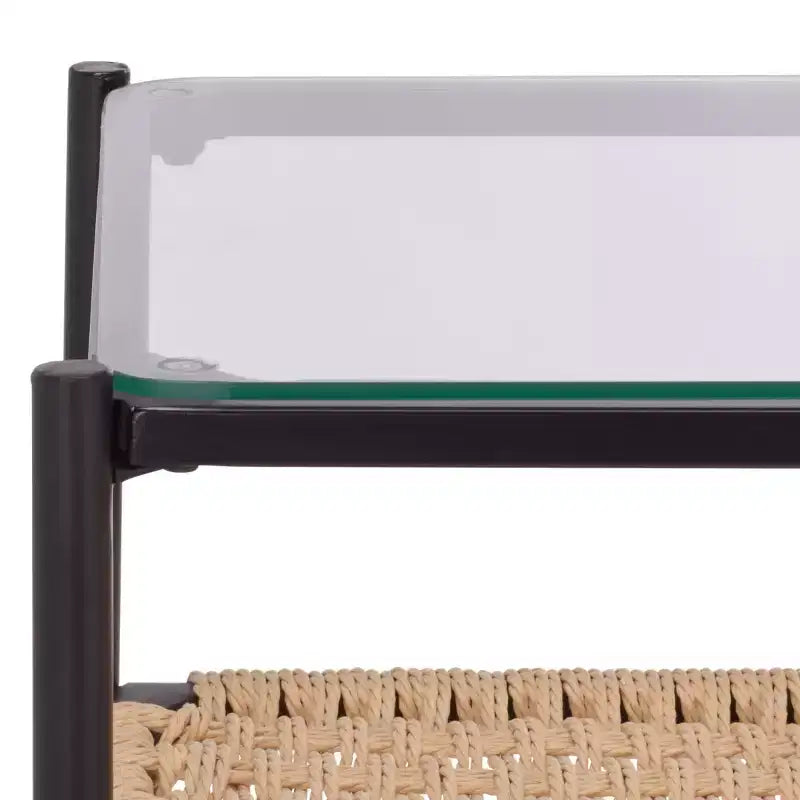 Console 1 étagère, Naturel/Noir, Plateau en verre transparent