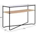 Console 1 étagère, Naturel/Noir, Plateau en verre transparent