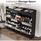 Grand meuble à chaussures en rotin avec 4 tiroirs basculants, Organisateur de chaussures sur pied avec pieds en bois, Meuble à chaussures étroit