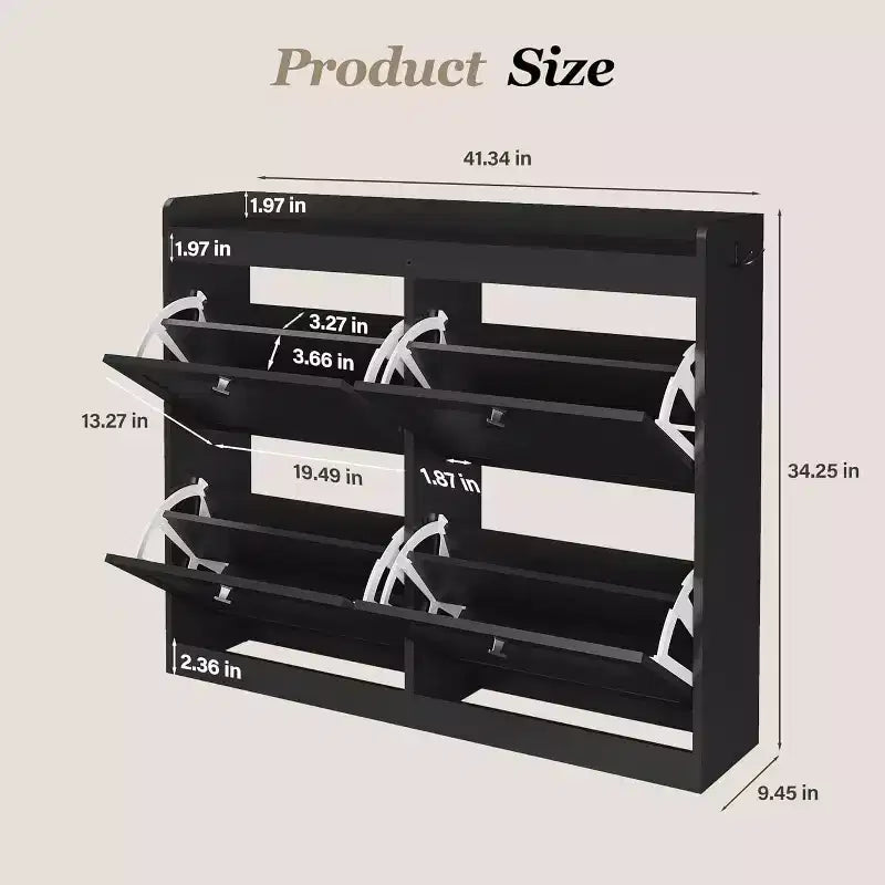 Grand meuble à chaussures en rotin avec 4 tiroirs basculants, Organisateur de chaussures sur pied avec pieds en bois, Meuble à chaussures étroit