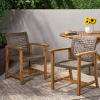 Lot de 2 chaises de salle à manger d'extérieur en acacia avec assise tressée, capacité de 181 kg