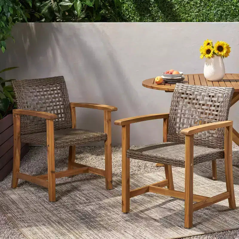 Lot de 2 chaises de salle à manger d'extérieur en acacia avec assise tressée, capacité de 181 kg