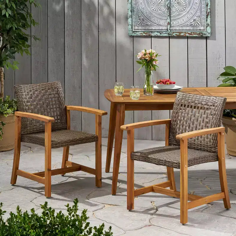 Lot de 2 chaises de salle à manger d'extérieur en acacia avec assise tressée, capacité de 181 kg