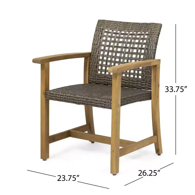 Lot de 2 chaises de salle à manger d'extérieur en acacia avec assise tressée, capacité de 181 kg