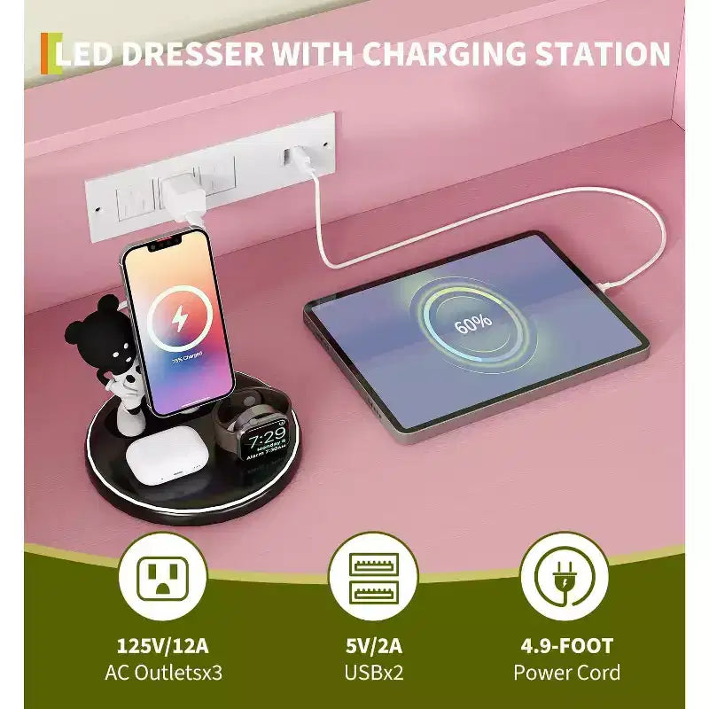 Commode 4 Tiroirs avec Station de Charge, Commode Moderne avec Contrôle par Application, Grand Meuble de Rangement pour Chambre et Salon