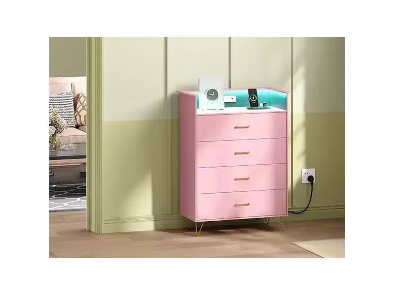 Commode 4 Tiroirs avec Station de Charge, Commode Moderne avec Contrôle par Application, Grand Meuble de Rangement pour Chambre et Salon