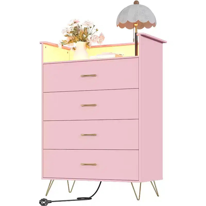 Commode 4 Tiroirs avec Station de Charge, Commode Moderne avec Contrôle par Application, Grand Meuble de Rangement pour Chambre et Salon