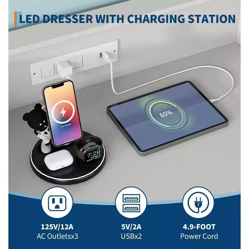 Commode 4 Tiroirs avec Station de Charge, Commode Moderne avec Contrôle par Application, Grand Meuble de Rangement pour Chambre et Salon