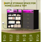 Commode 4 Tiroirs avec Station de Charge, Commode Moderne avec Contrôle par Application, Grand Meuble de Rangement pour Chambre et Salon