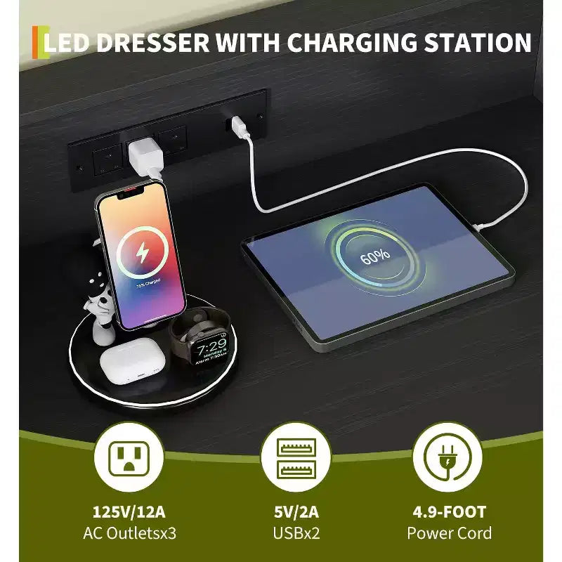 Commode 4 Tiroirs avec Station de Charge, Commode Moderne avec Contrôle par Application, Grand Meuble de Rangement pour Chambre et Salon