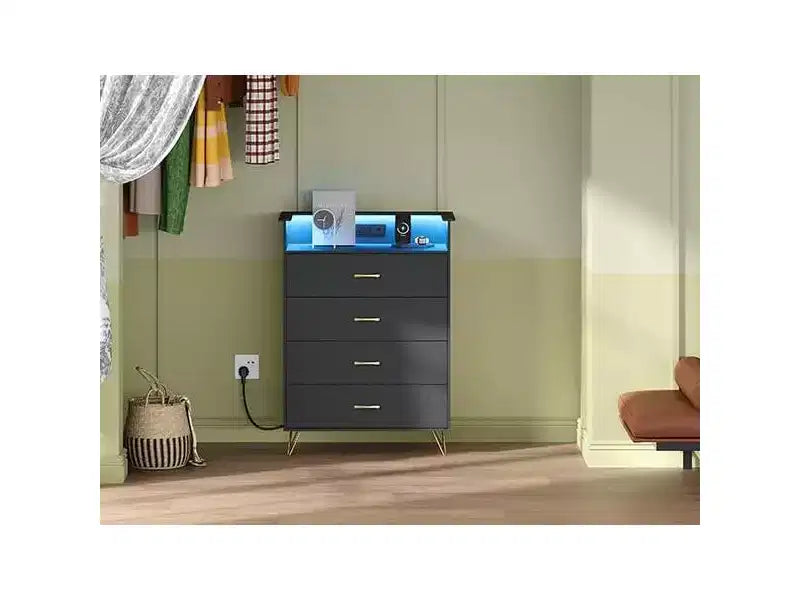 Commode 4 Tiroirs avec Station de Charge, Commode Moderne avec Contrôle par Application, Grand Meuble de Rangement pour Chambre et Salon