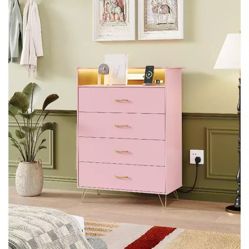 Commode 4 Tiroirs avec Station de Charge, Commode Moderne avec Contrôle par Application, Grand Meuble de Rangement pour Chambre et Salon