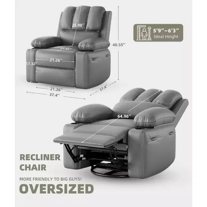 Fauteuils inclinables surdimensionnés avec chauffage et massage - Fauteuil inclinable pivotant à 360° pour adultes avec support pour salons, chambres et crèches