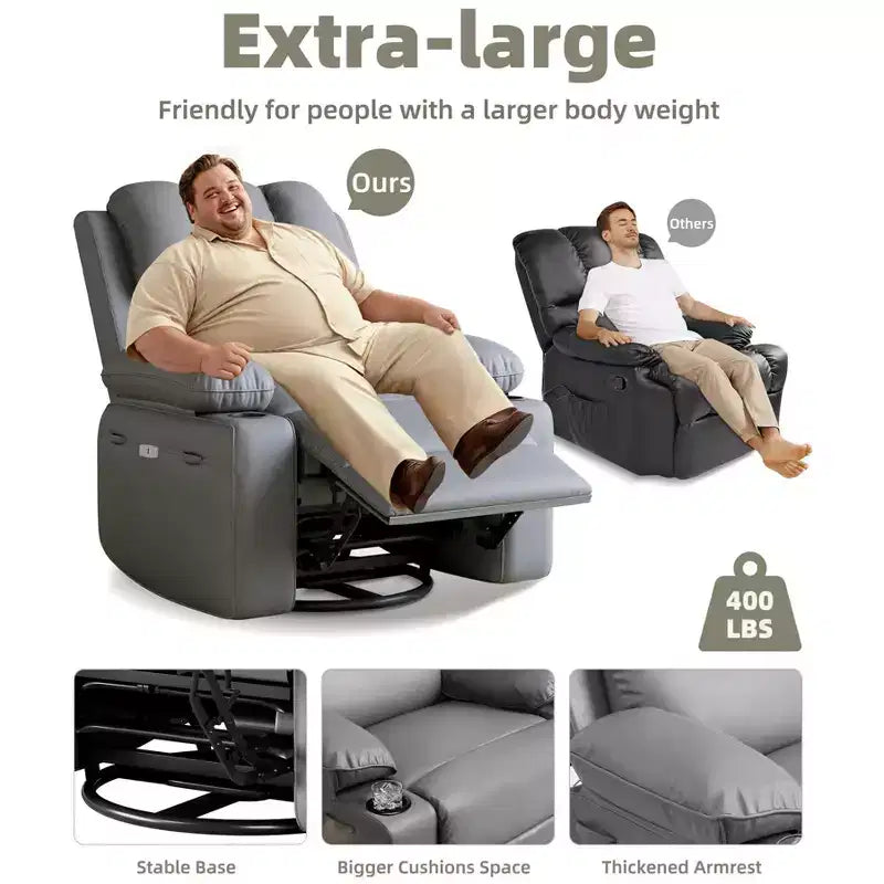 Fauteuils inclinables surdimensionnés avec chauffage et massage - Fauteuil inclinable pivotant à 360° pour adultes avec support pour salons, chambres et crèches
