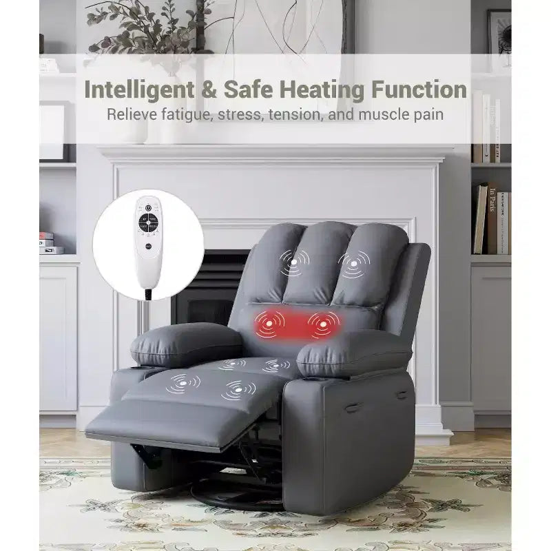 Fauteuils inclinables surdimensionnés avec chauffage et massage - Fauteuil inclinable pivotant à 360° pour adultes avec support pour salons, chambres et crèches