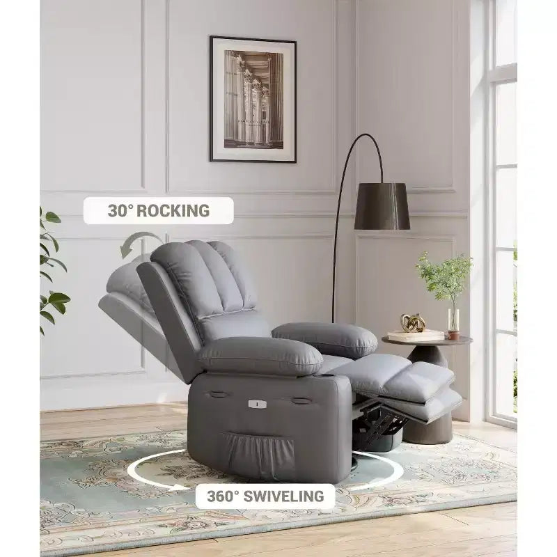 Fauteuils inclinables surdimensionnés avec chauffage et massage - Fauteuil inclinable pivotant à 360° pour adultes avec support pour salons, chambres et crèches