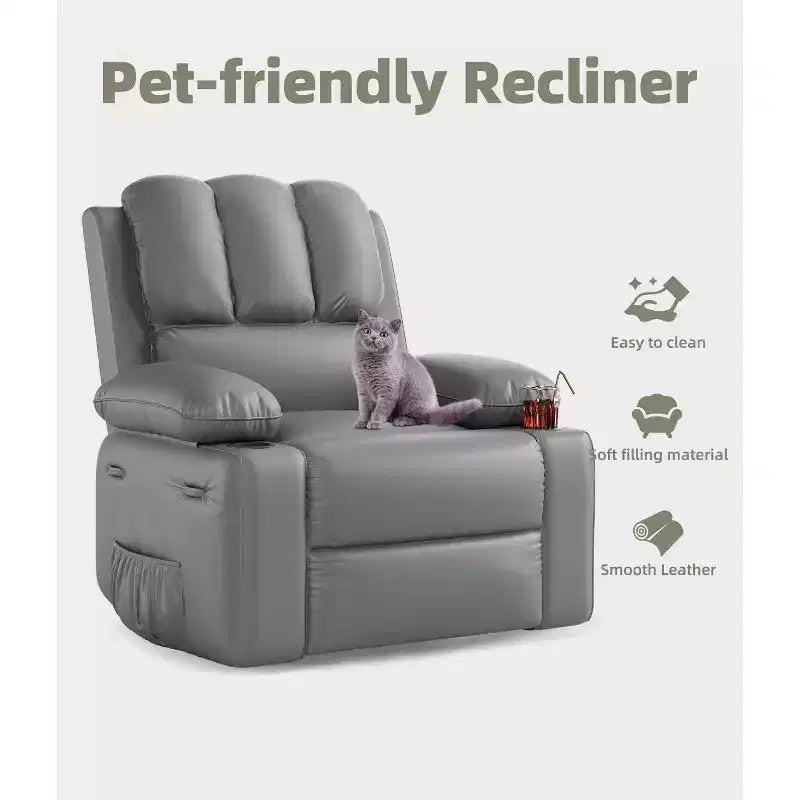 Fauteuils inclinables surdimensionnés avec chauffage et massage - Fauteuil inclinable pivotant à 360° pour adultes avec support pour salons, chambres et crèches
