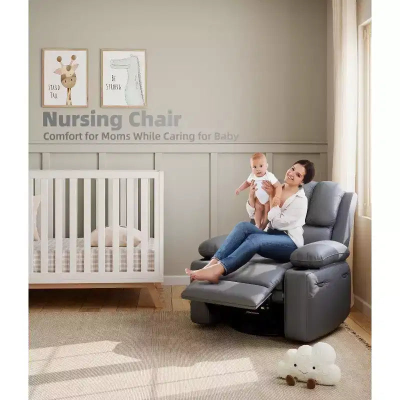 Fauteuils inclinables surdimensionnés avec chauffage et massage - Fauteuil inclinable pivotant à 360° pour adultes avec support pour salons, chambres et crèches