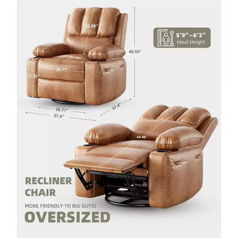 Fauteuils inclinables surdimensionnés avec chauffage et massage - Fauteuil inclinable pivotant à 360° pour adultes avec support pour salons, chambres et crèches