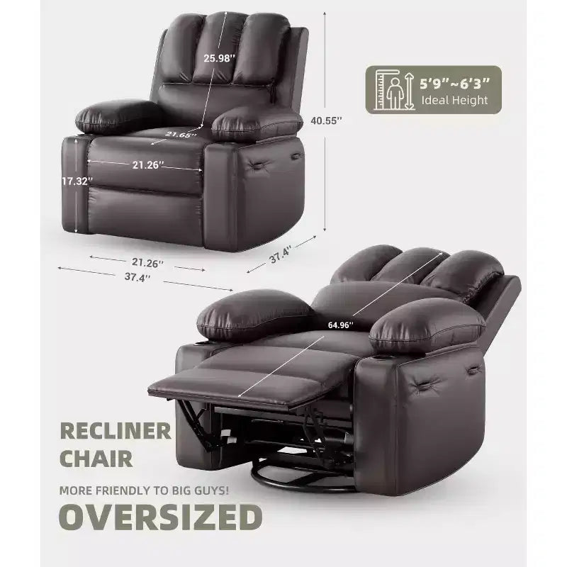 Fauteuils inclinables surdimensionnés avec chauffage et massage - Fauteuil inclinable pivotant à 360° pour adultes avec support pour salons, chambres et crèches