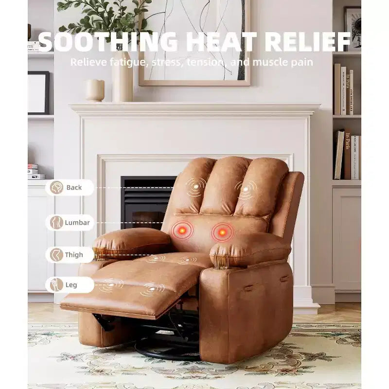 Fauteuils inclinables surdimensionnés avec chauffage et massage - Fauteuil inclinable pivotant à 360° pour adultes avec support pour salons, chambres et crèches