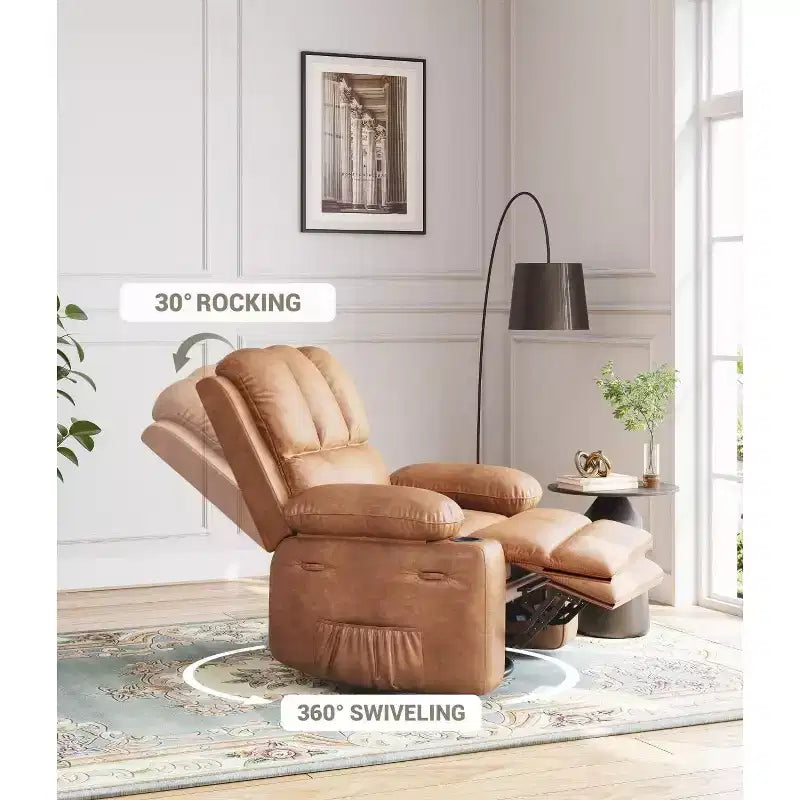 Fauteuils inclinables surdimensionnés avec chauffage et massage - Fauteuil inclinable pivotant à 360° pour adultes avec support pour salons, chambres et crèches