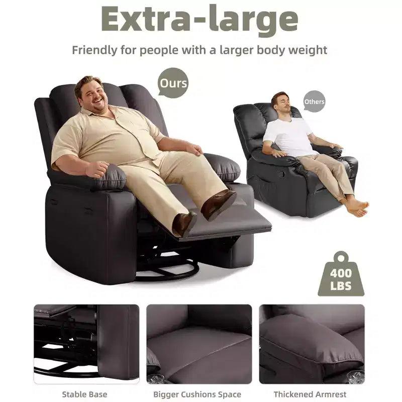 Fauteuils inclinables surdimensionnés avec chauffage et massage - Fauteuil inclinable pivotant à 360° pour adultes avec support pour salons, chambres et crèches