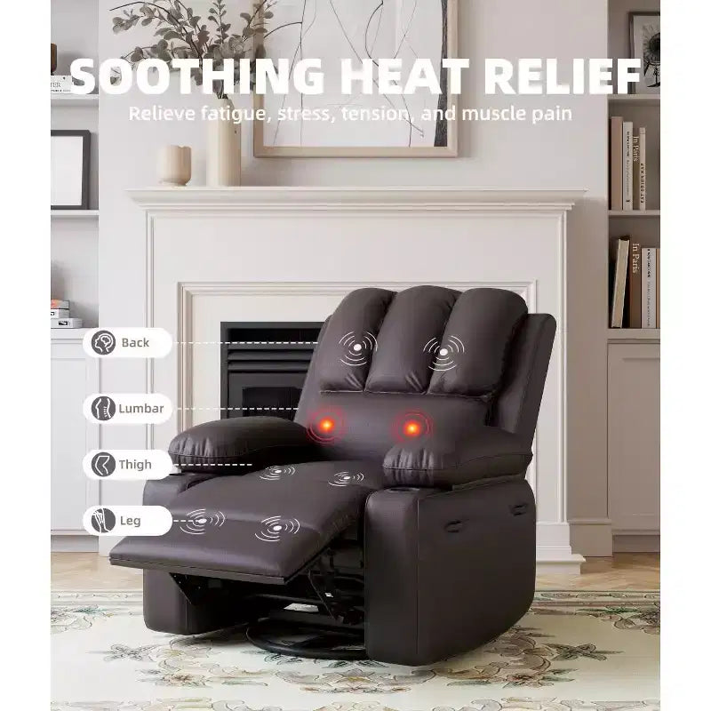 Fauteuils inclinables surdimensionnés avec chauffage et massage - Fauteuil inclinable pivotant à 360° pour adultes avec support pour salons, chambres et crèches