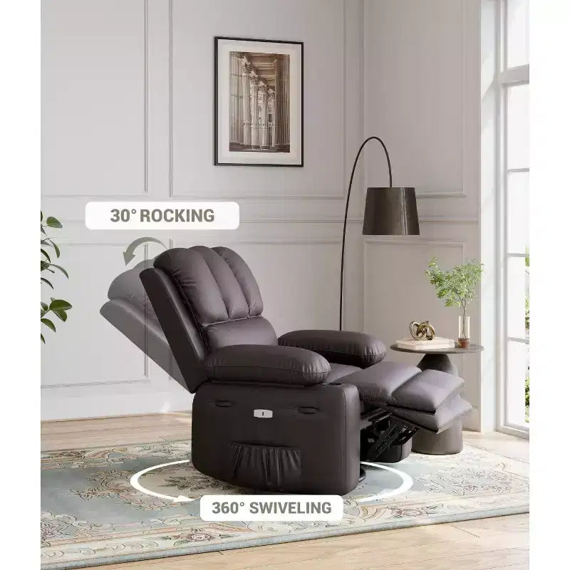 Fauteuils inclinables surdimensionnés avec chauffage et massage - Fauteuil inclinable pivotant à 360° pour adultes avec support pour salons, chambres et crèches
