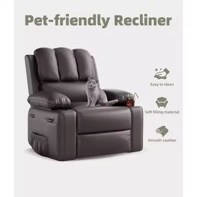 Fauteuils inclinables surdimensionnés avec chauffage et massage - Fauteuil inclinable pivotant à 360° pour adultes avec support pour salons, chambres et crèches